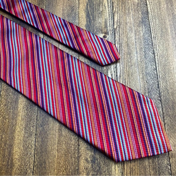 Nicola Ferri Milano Repp Tie 100% Silk 60" x 3.75" Multicolor Stripes - Picture 1 of 6